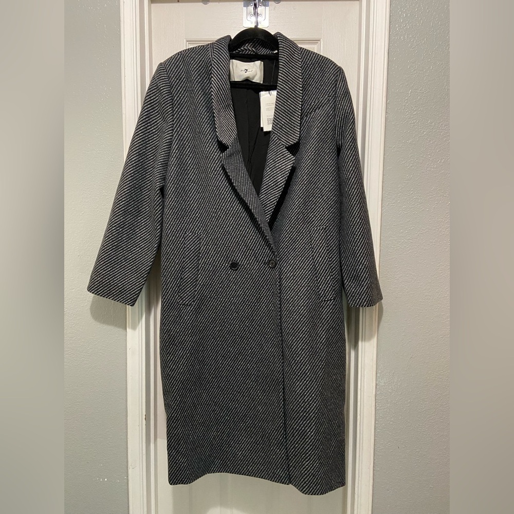NWT 7 FOR ALL MANKIND black white wool blend long coat sz M, retail $548 (bin1)